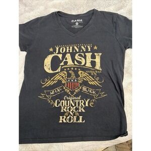 Johnny Cash Original Country Rock n' Roll Black V Neck Women's Sz M T-shirt